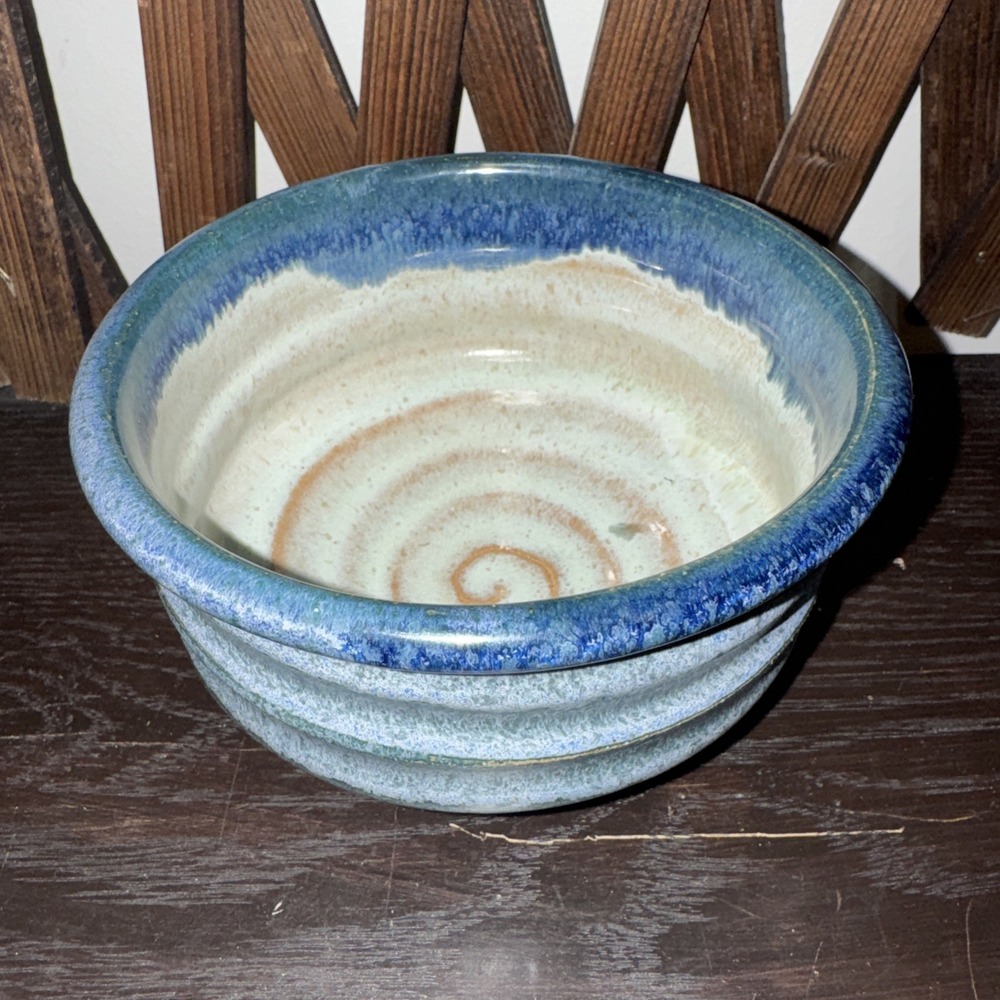 Beautiful Handmade Stoneware Blue Glazed Bowl 3.25"Tall, 5" Wide Made in USA‎